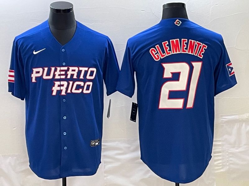 Men 2023 World Cub Puerto Rico #21 Clemente Blue Nike MLB Jersey3->more jerseys->MLB Jersey